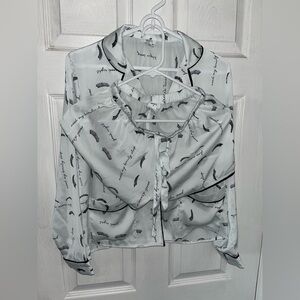 Forever 21 White sleepwear top  with Black Feather Design and shorts